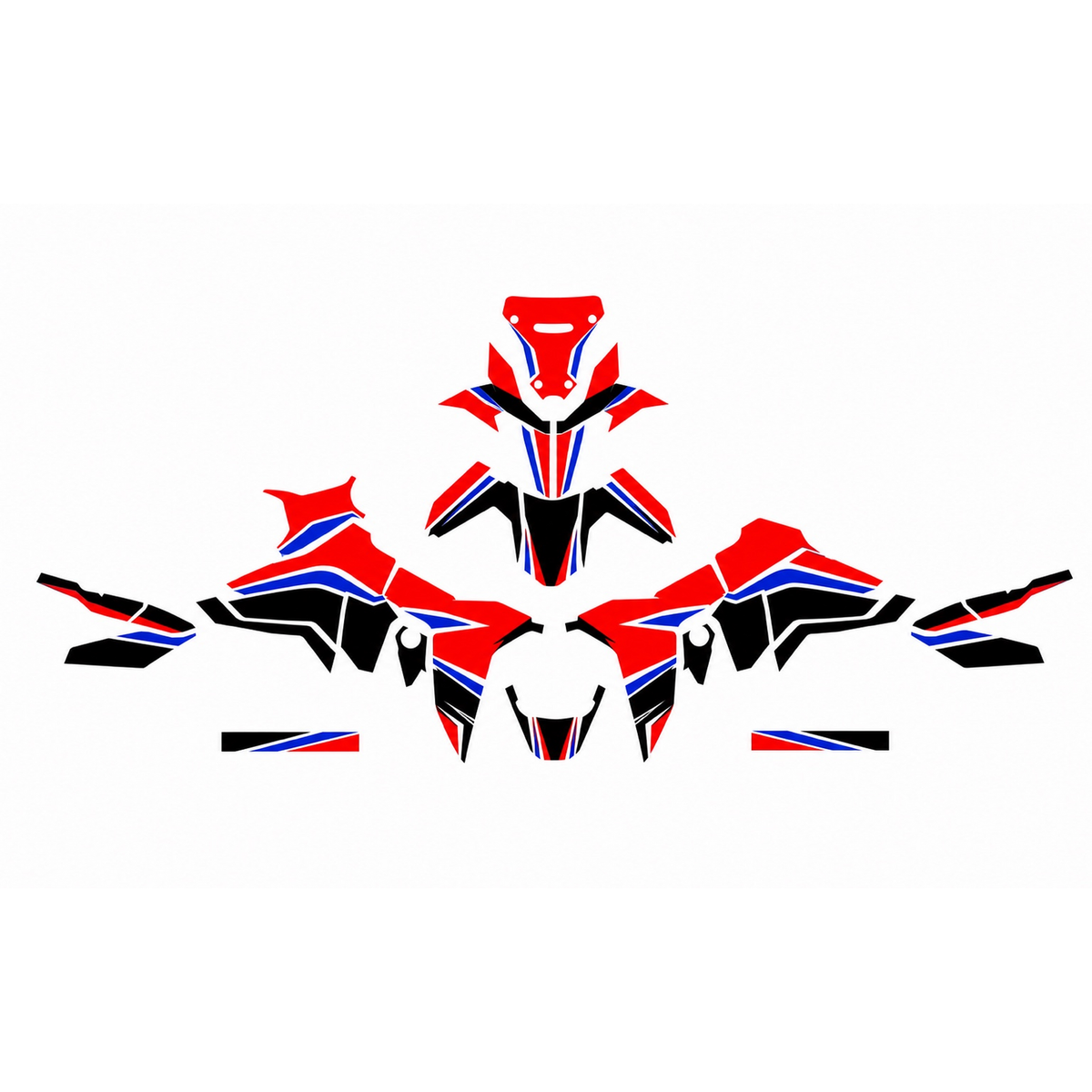 Grafiche adesive personalizzate per Honda adventure, rosso e nero — kit Binni Design, modello 02