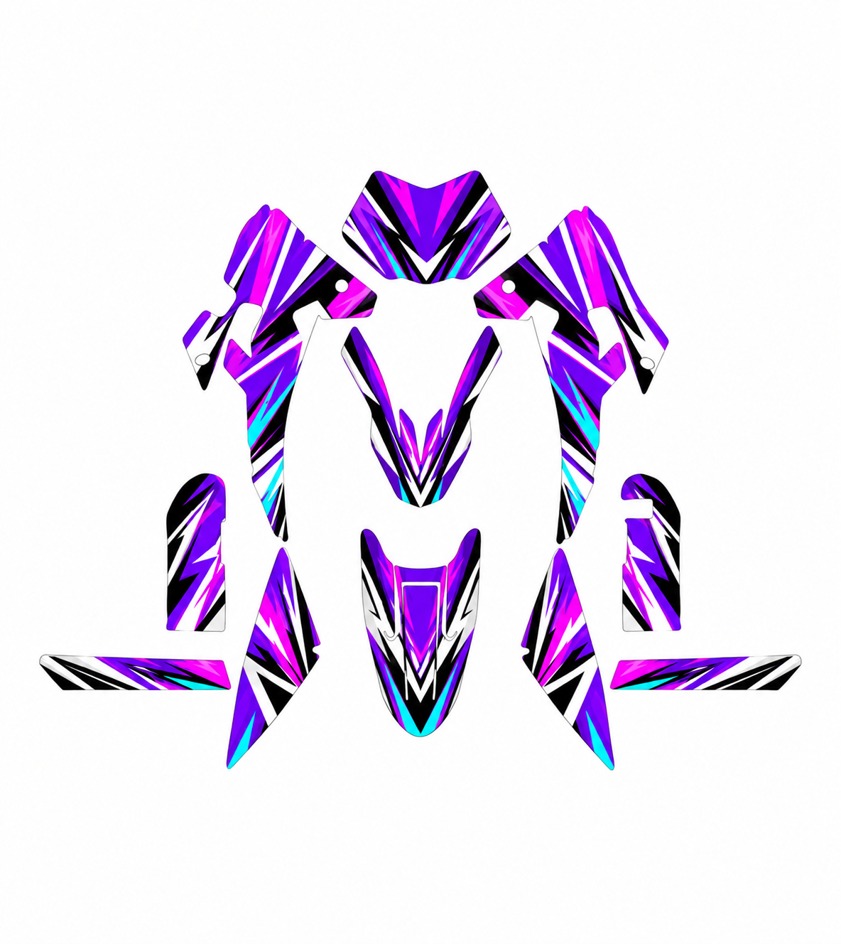 Grafiche adesive personalizzate per Fantic 50 e 125, viola e nero — kit Binni Design, modello 16