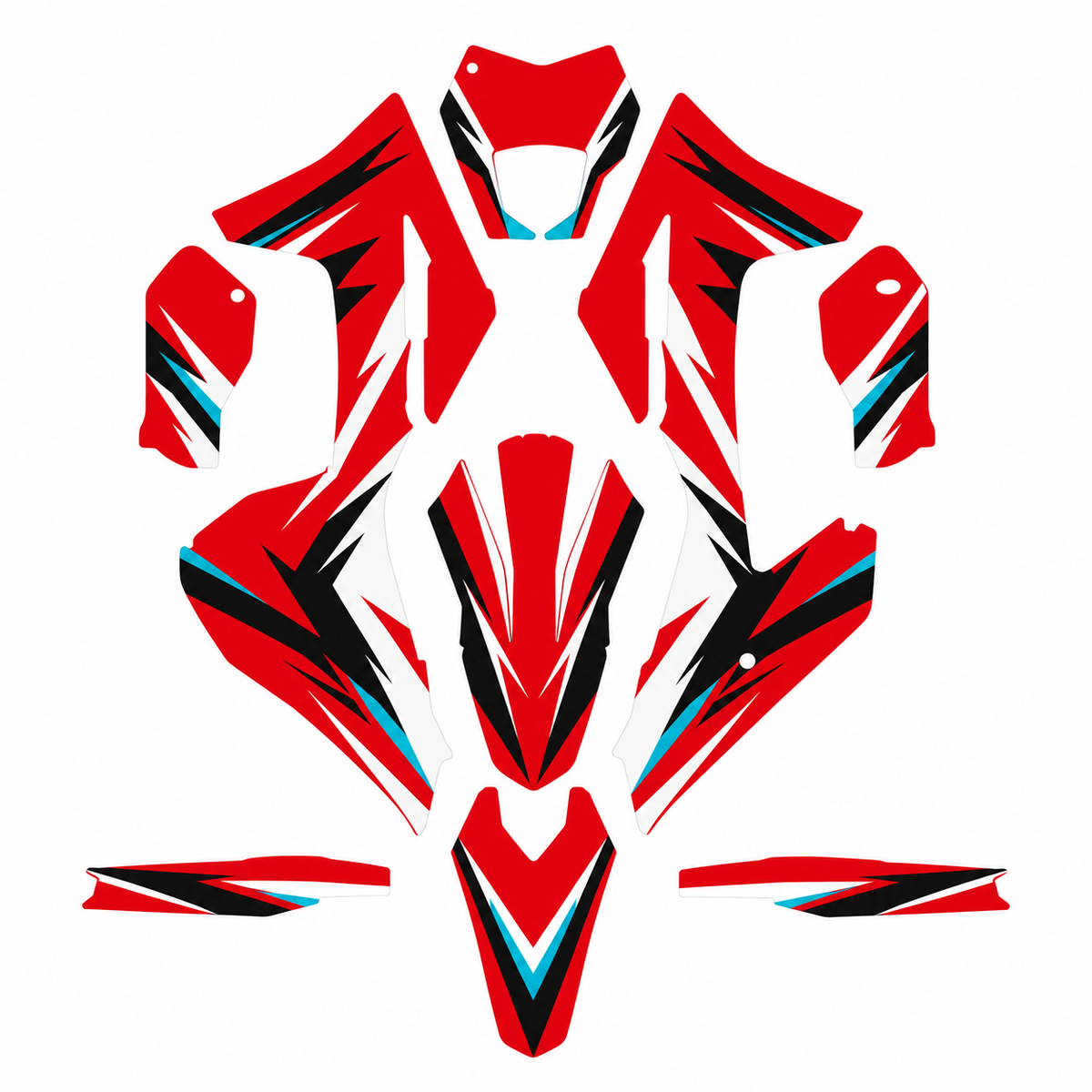Grafiche adesive personalizzate per Gas Gas, rosso e nero — kit Binni Design, modello 02
