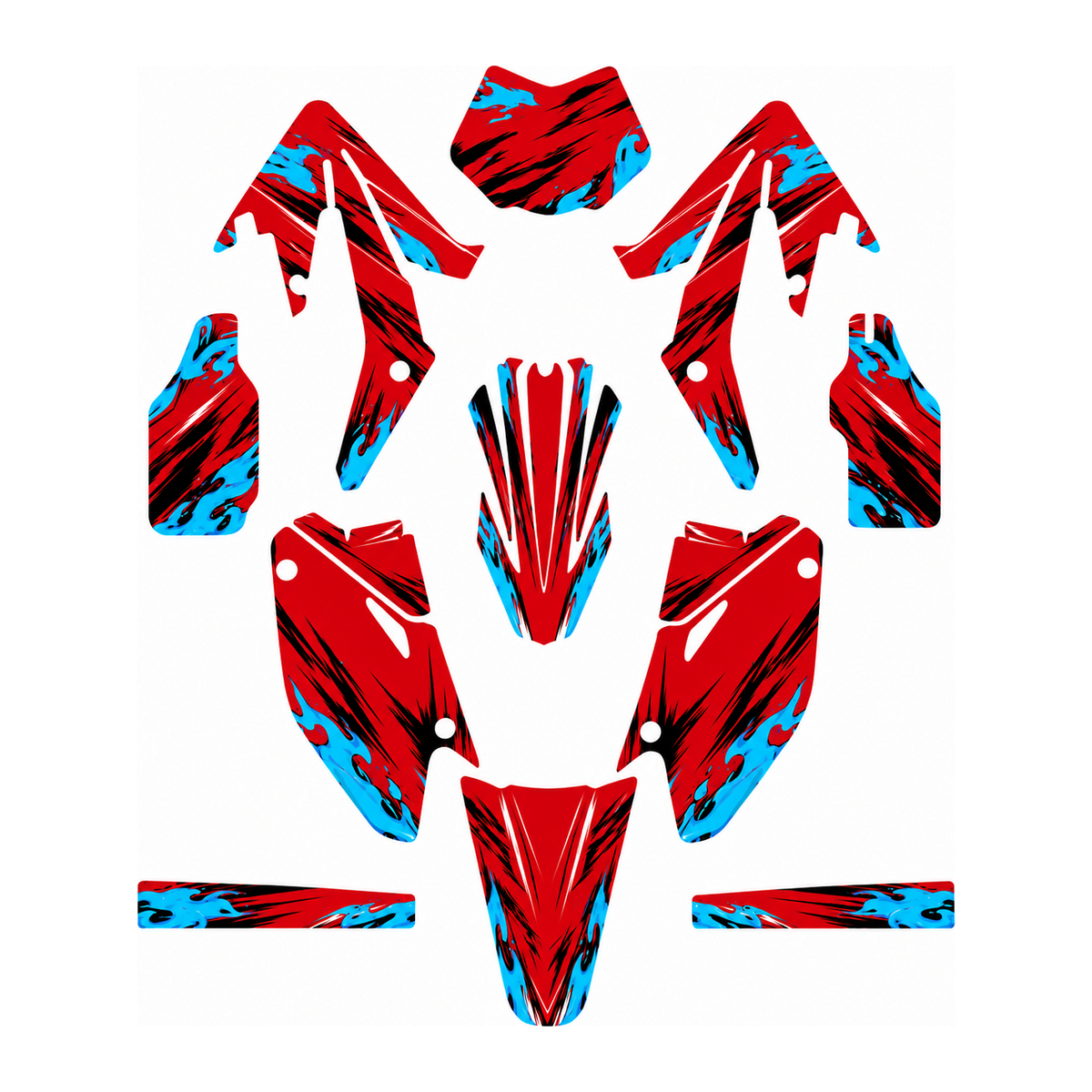 Grafiche adesive personalizzate per HM 50 e 125, rosso e azzurro — kit Binni Design, modello 10