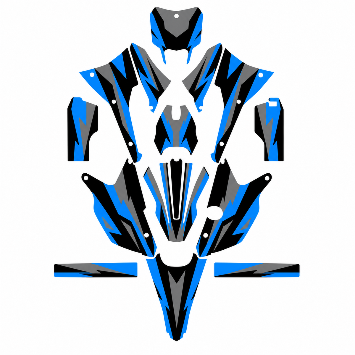 Grafiche adesive personalizzate per TM 50 e 125, azzurro e nero — kit Binni Design, modello 02