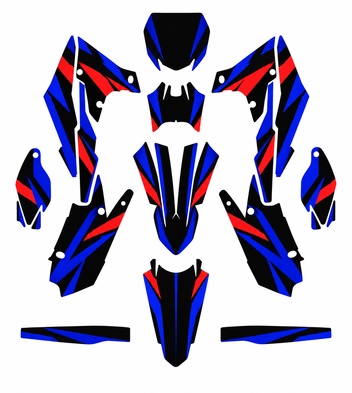 Grafiche adesive personalizzate per Yamaha motard, blu e nero — kit Binni Design, modello 01
