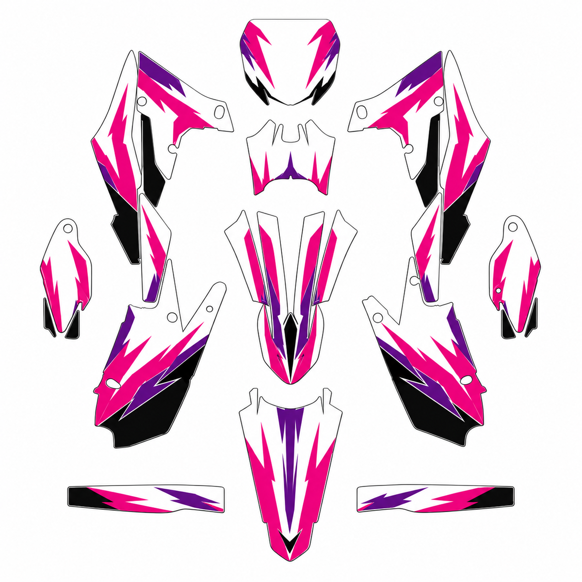 Grafiche adesive personalizzate per Yamaha motard, fucsia e grigio — kit Binni Design, modello 07