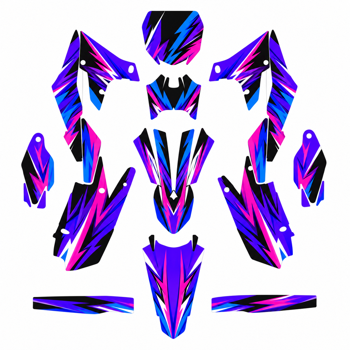 Grafiche adesive personalizzate per Yamaha motard, viola e nero — kit Binni Design, modello 08