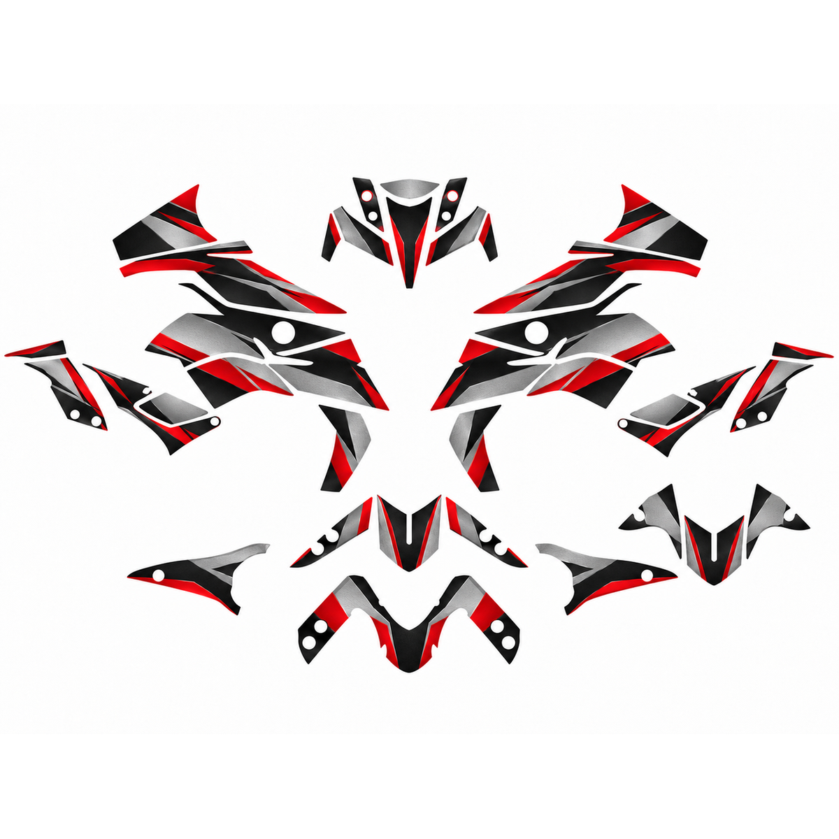Grafiche adesive personalizzate per Yamaha stradale, rosso e grigio — kit Binni Design, modello 04