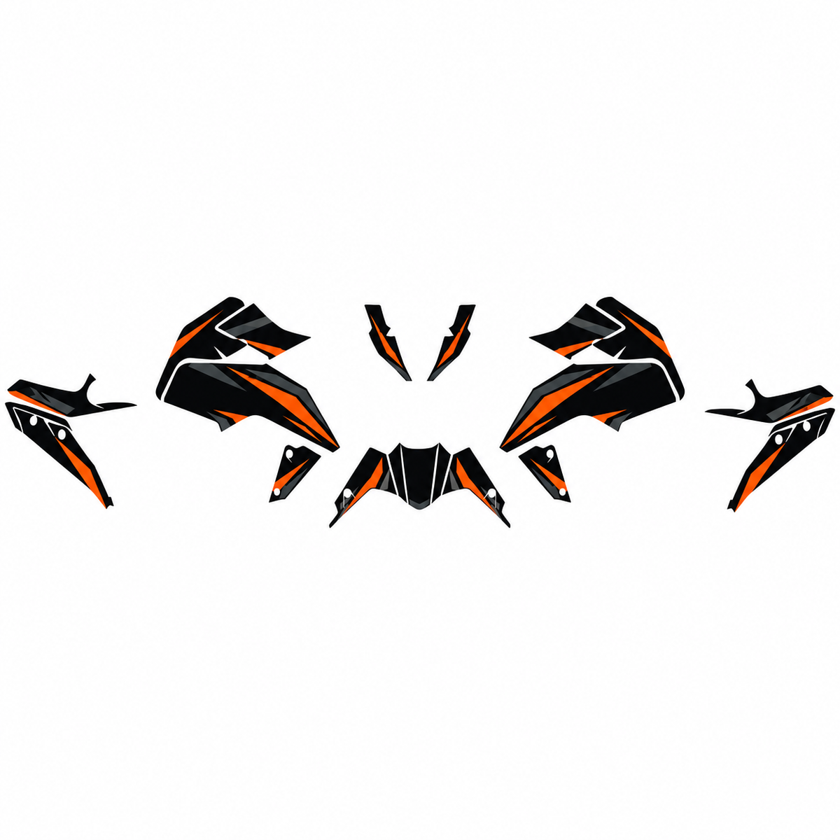 Grafiche adesive personalizzate per KTM Duke, arancio e nero — kit Binni Design, modello 01