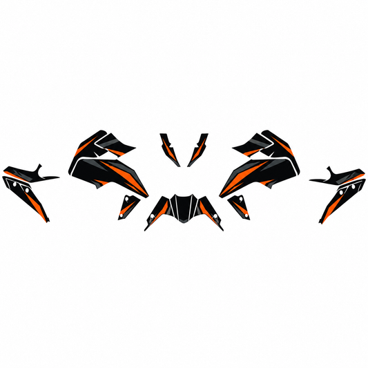Grafiche adesive personalizzate per KTM Duke, arancio e nero — kit Binni Design, modello 01