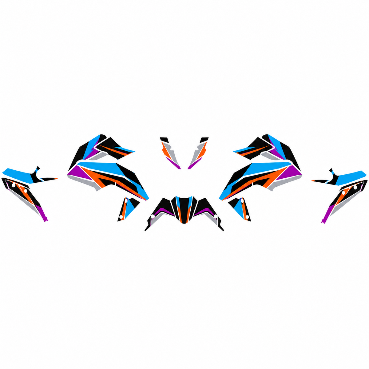 Grafiche adesive personalizzate per KTM Duke, azzurro e nero — kit Binni Design, modello 02