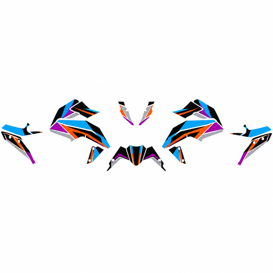 Grafiche adesive personalizzate per KTM Duke, azzurro e nero — kit Binni Design, modello 02