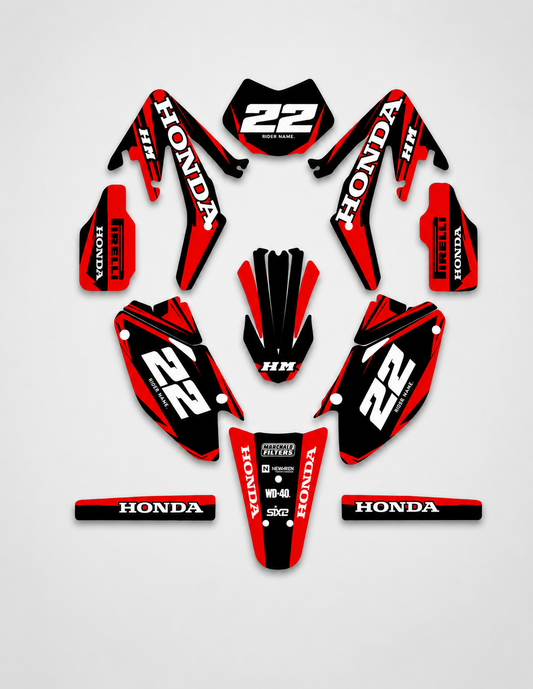 grafiche personalizzate moto HM 50 125 design Rosso Intenso con numeri personalizzabili