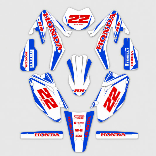 grafiche personalizzate moto HM 50 125 design Racing Blu con numeri personalizzabili