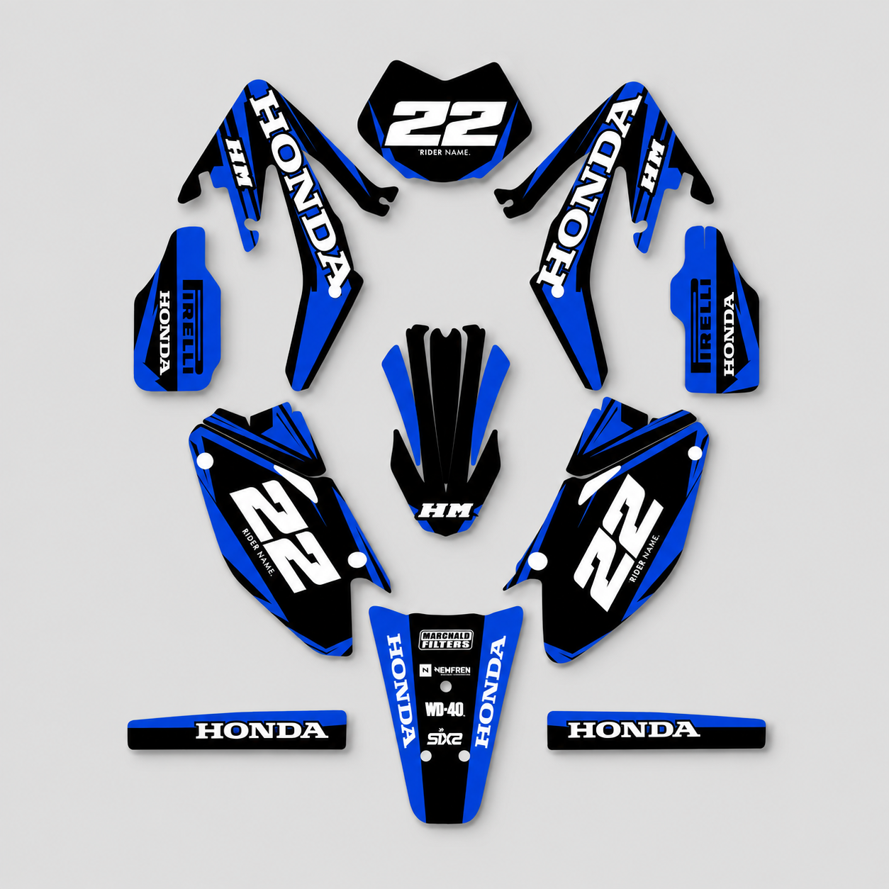 grafiche personalizzate moto HM 50 125 design Blu Corsa con numeri personalizzabili