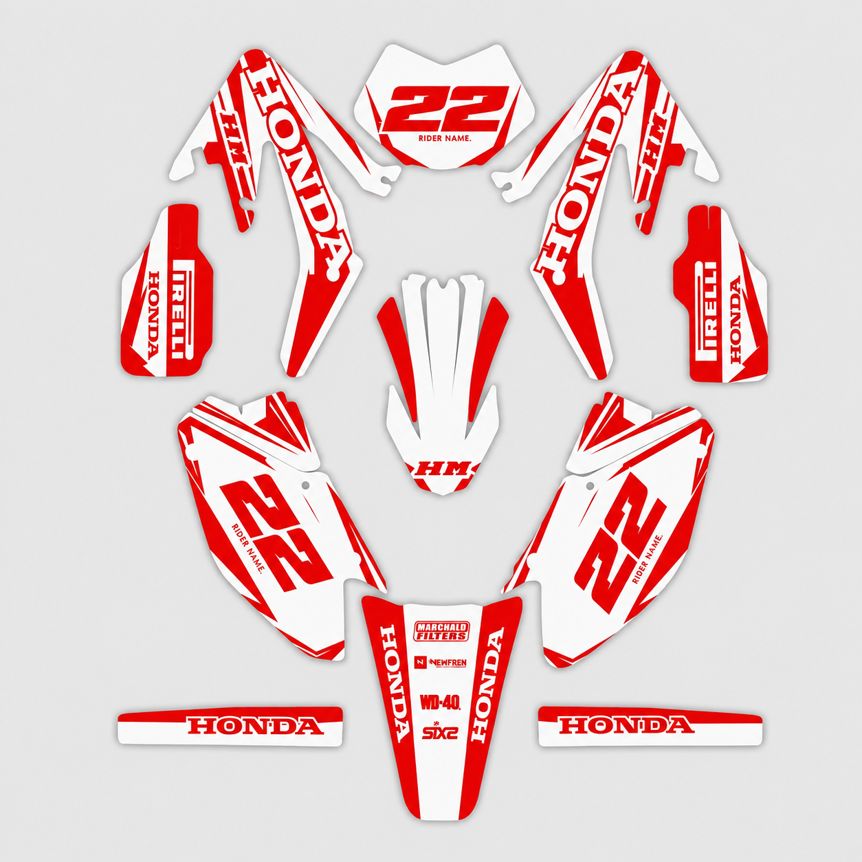 grafiche personalizzate moto HM 50 125 design Rosso Bianco con numeri personalizzabili