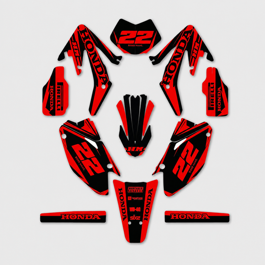 grafiche personalizzate moto HM 50 125 design Rosso Assoluto con numeri personalizzabili