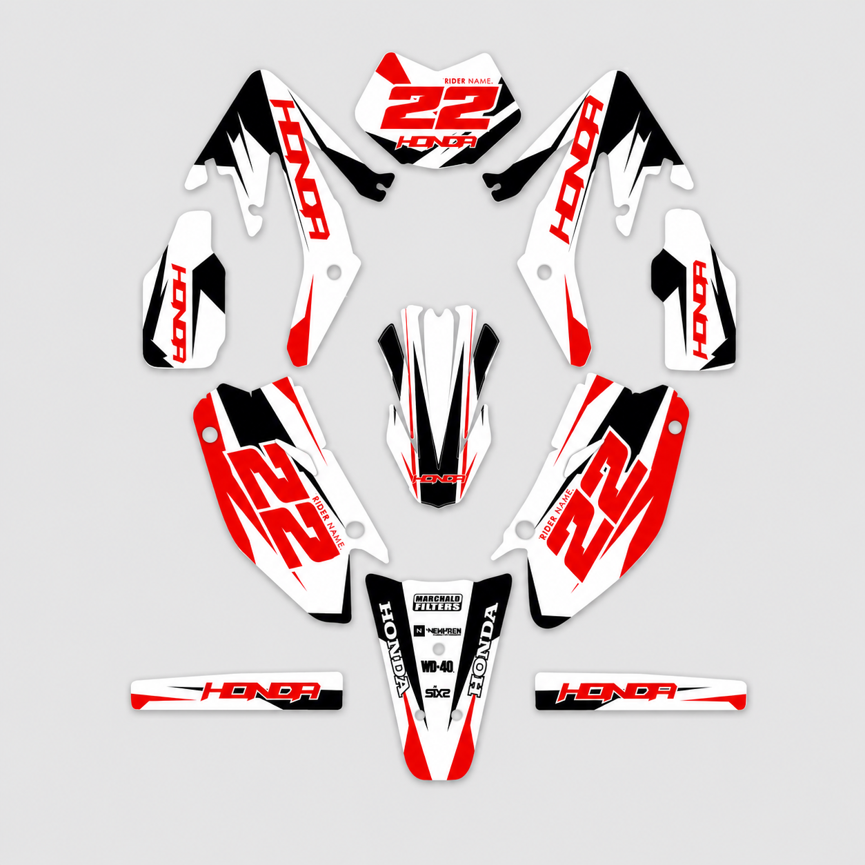 grafiche personalizzate moto HM 50 125 design Bianco Racing con numeri personalizzabili