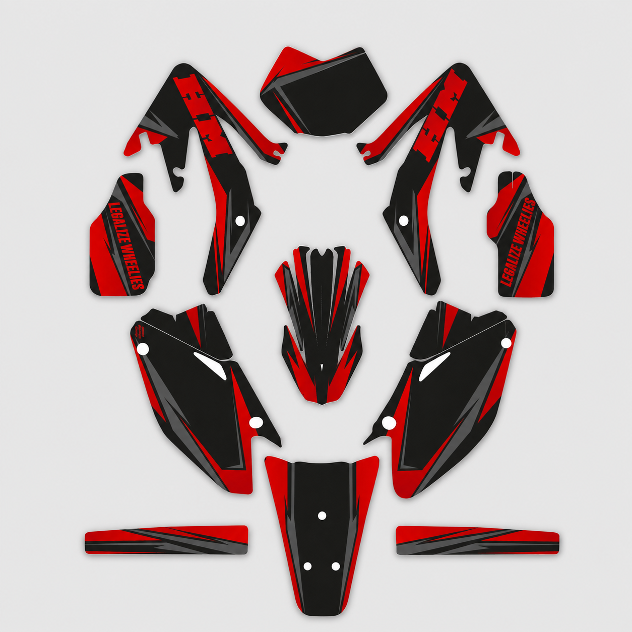grafiche personalizzate moto HM 50 125 design Wheelies Rosso con numeri personalizzabili