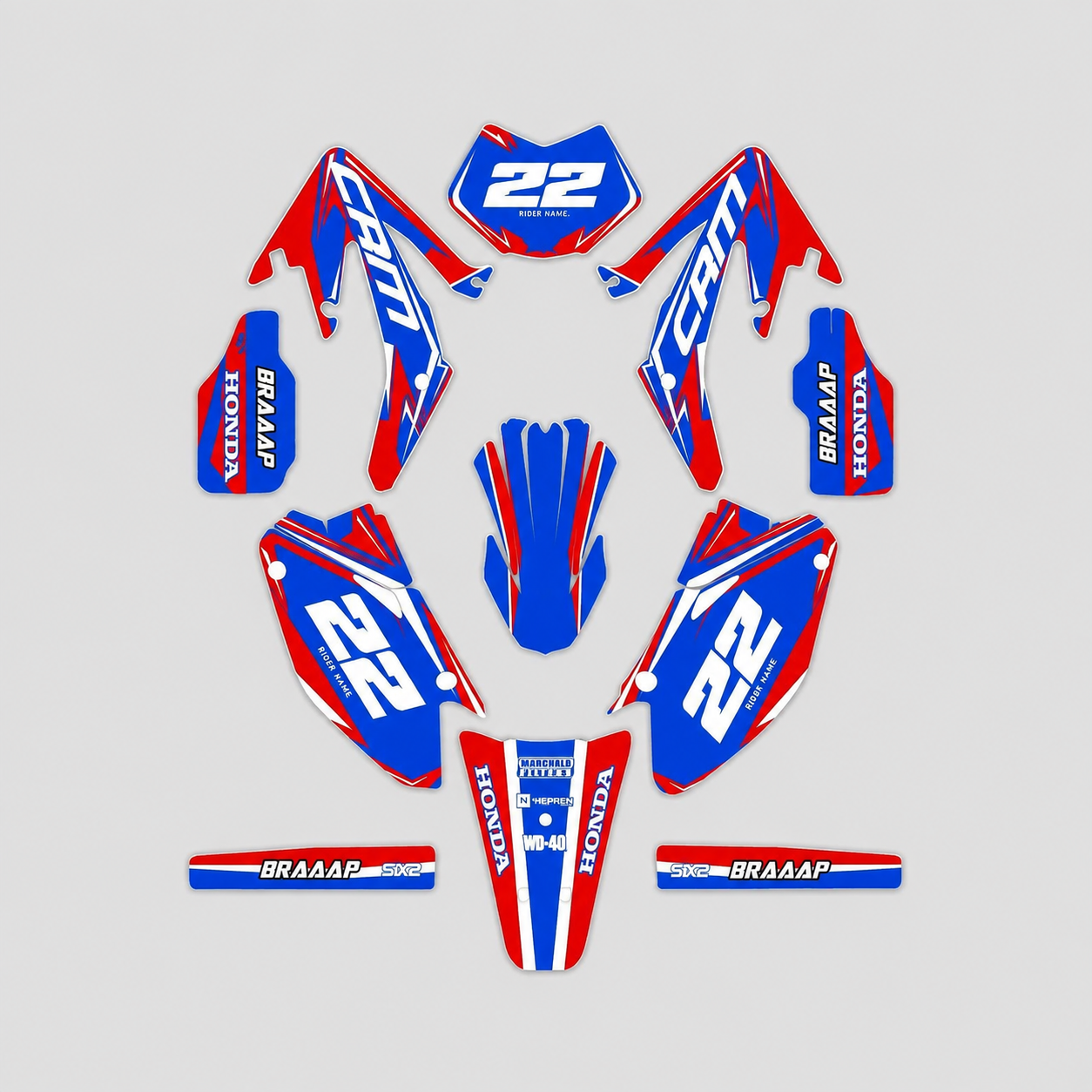 grafiche personalizzate moto HM 50 125 design Braaap Blu con numeri personalizzabili
