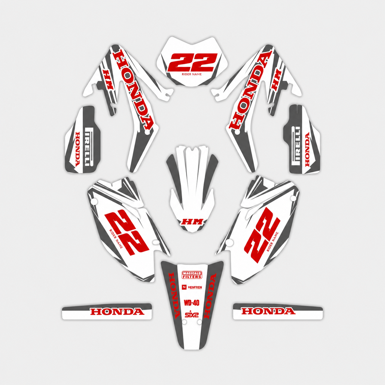 grafiche personalizzate moto HM 50 125 design Bianco Pirelli con numeri personalizzabili