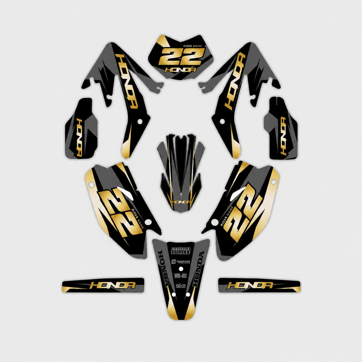 grafiche personalizzate moto HM 50 125 design Oro Nero con numeri personalizzabili