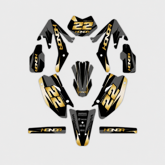 grafiche personalizzate moto HM 50 125 design Oro Nero con numeri personalizzabili