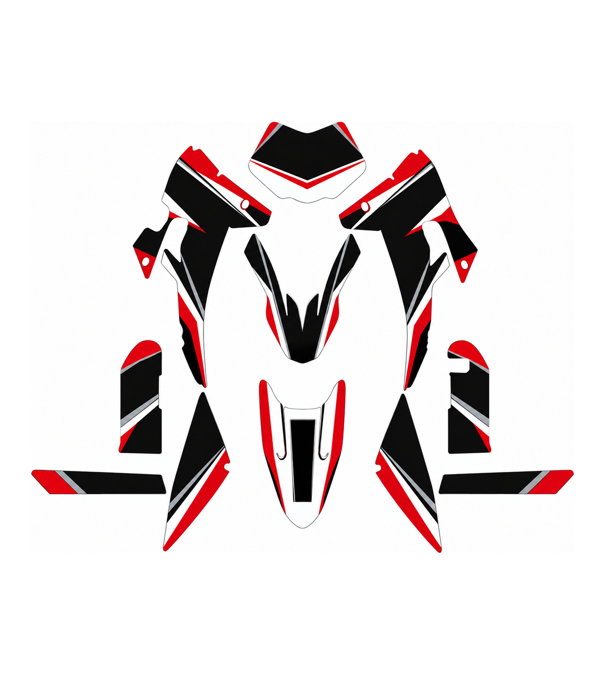 Grafiche adesive personalizzate per Fantic 50 e 125, nero e rosso — kit Binni Design, modello 17