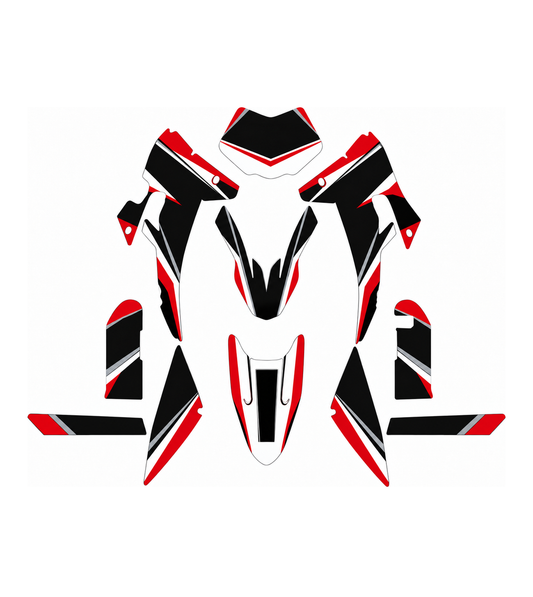 Grafiche adesive personalizzate per Fantic 50 e 125, nero e rosso — kit Binni Design, modello 17