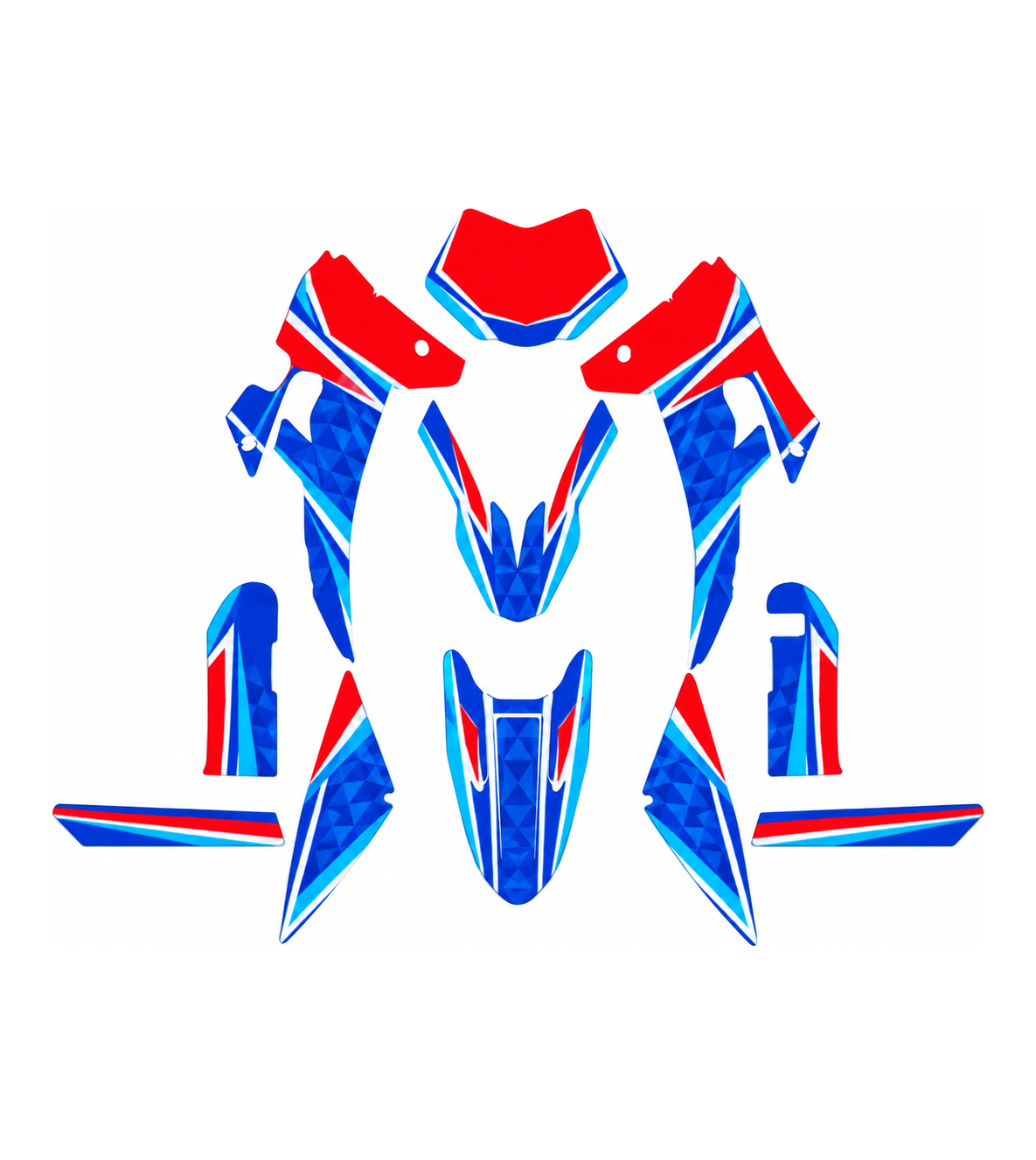 Grafiche adesive personalizzate per Fantic 50 e 125, blu e rosso — kit Binni Design, modello 18