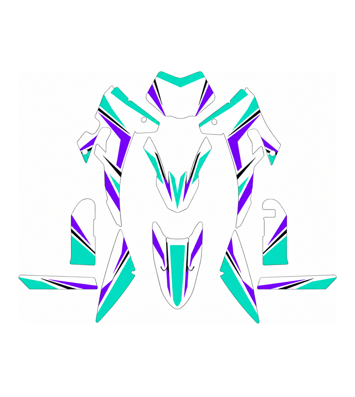 Grafiche adesive personalizzate per Fantic 50 e 125, turchese e viola — kit Binni Design, modello 03