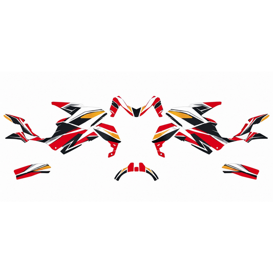 Grafiche adesive personalizzate per Honda stradale, rosso e oro — kit Binni Design, modello 03