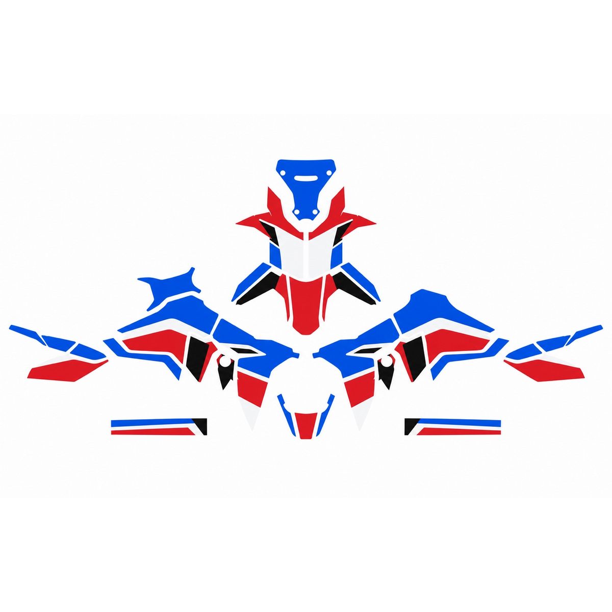 Grafiche adesive personalizzate per Honda adventure, blu e rosso — kit Binni Design, modello 05