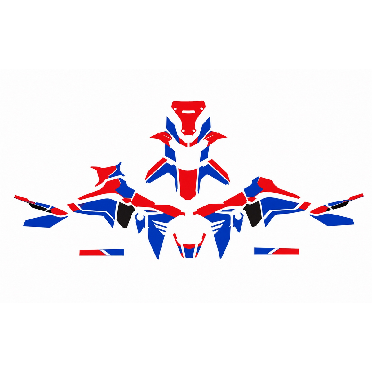 Grafiche adesive personalizzate per Honda adventure, rosso e blu — kit Binni Design, modello 03