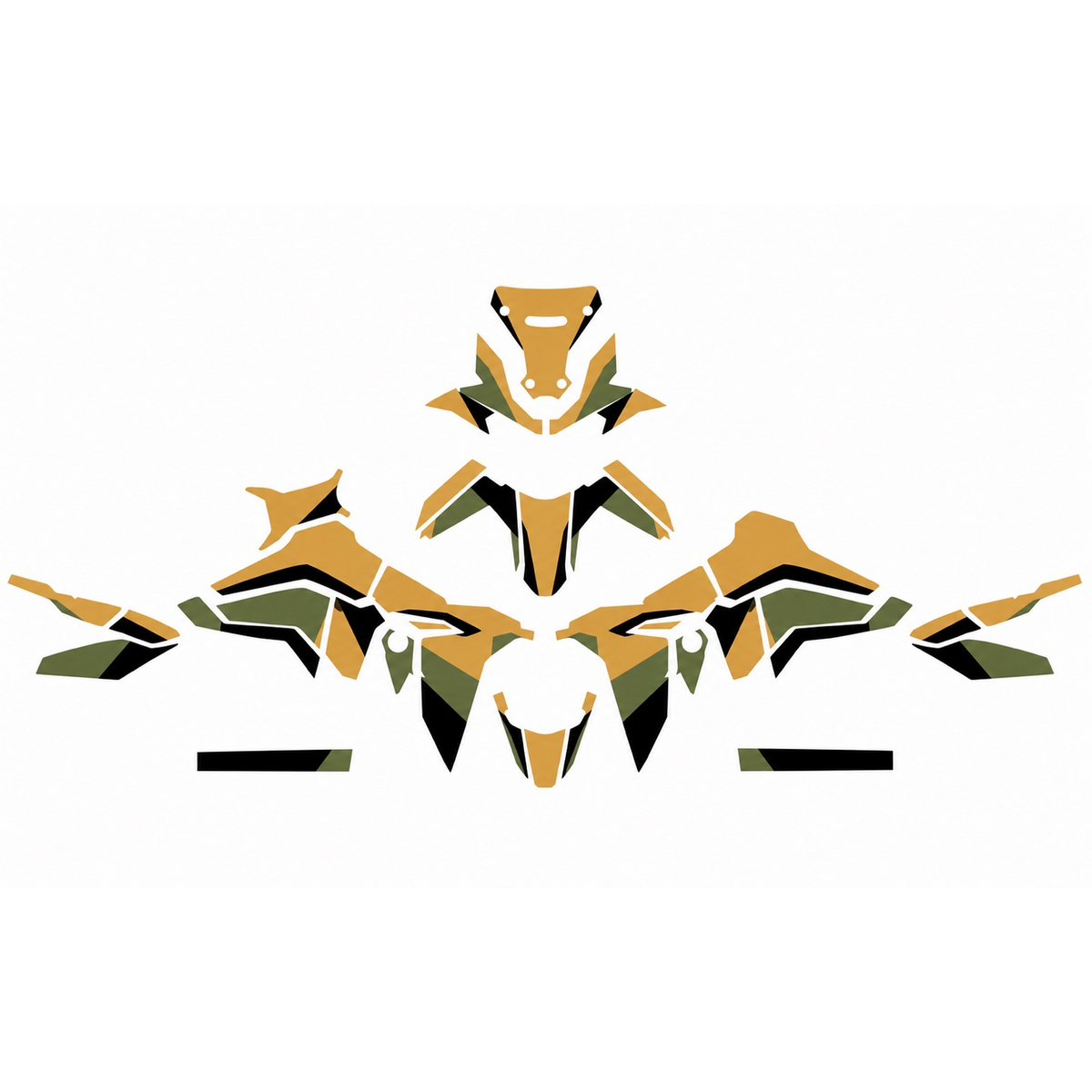 Grafiche adesive personalizzate per Honda adventure, oro e verde — kit Binni Design, modello 01