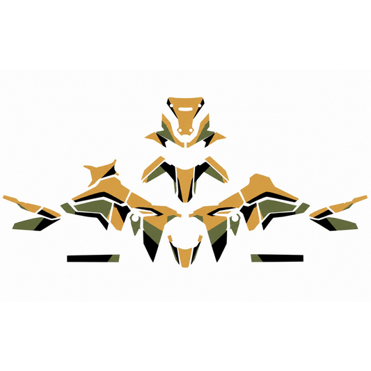 Grafiche adesive personalizzate per Honda adventure, oro e verde — kit Binni Design, modello 01