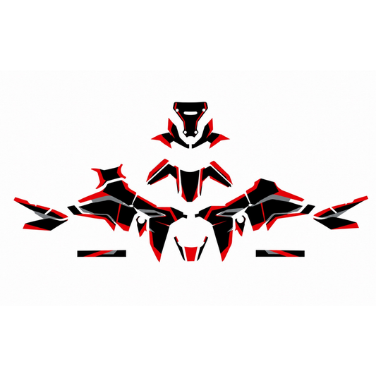 Grafiche adesive personalizzate per Honda adventure, nero e rosso — kit Binni Design, modello 07