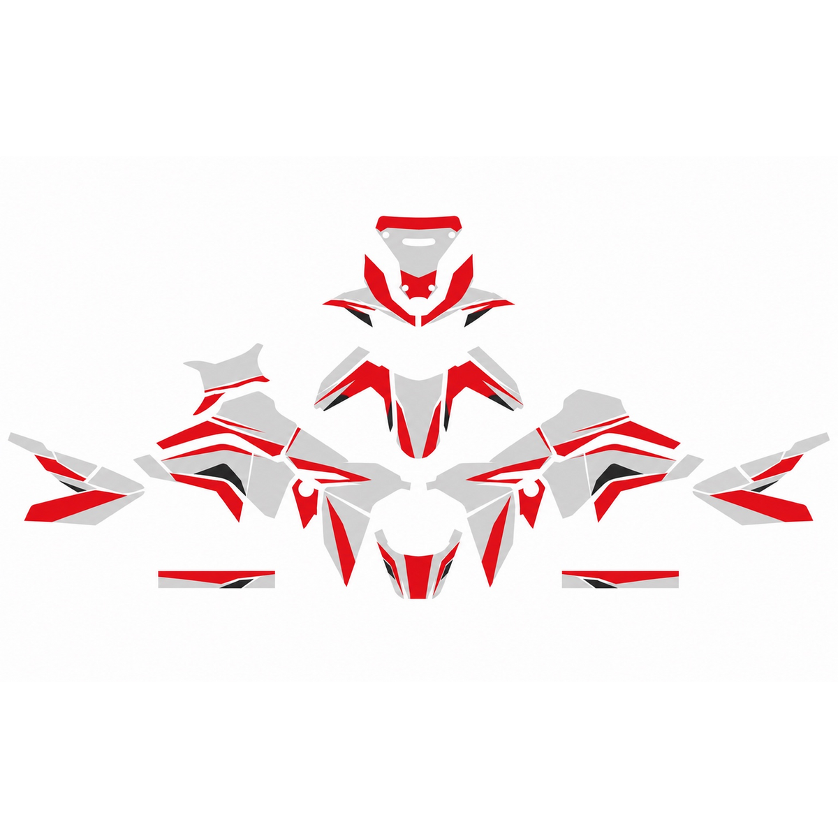 Grafiche adesive personalizzate per Honda adventure, rosso e grigio — kit Binni Design, modello 06