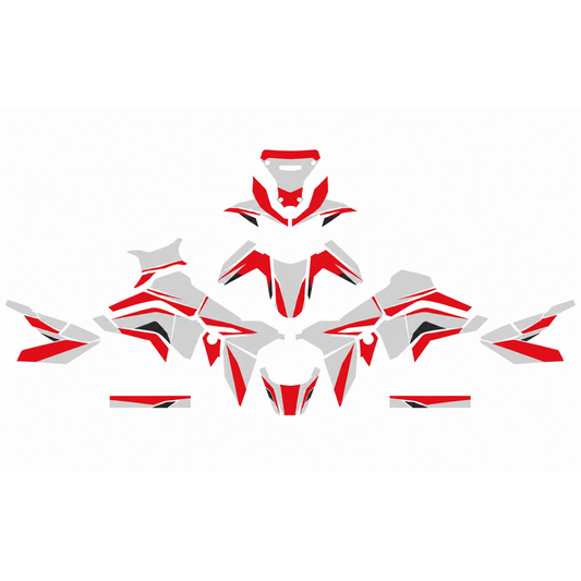Grafiche adesive personalizzate per Honda adventure, rosso e grigio — kit Binni Design, modello 06