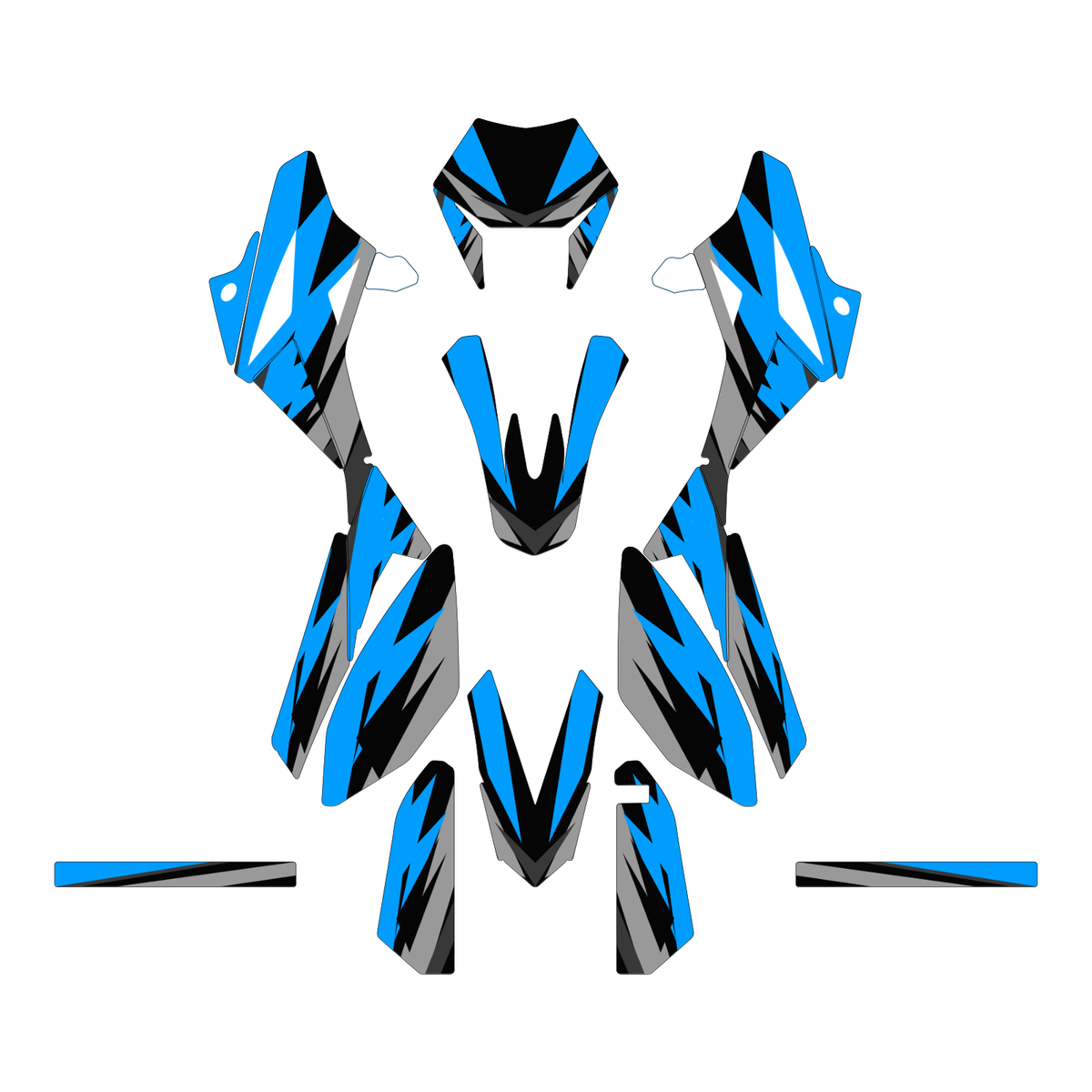 Grafiche adesive personalizzate per Beta 50 e 125, azzurro e grigio — kit Binni Design, modello 02