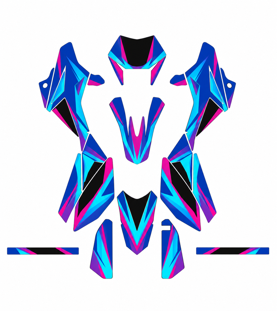 Grafiche adesive personalizzate per Beta 50 e 125, blu e azzurro — kit Binni Design, modello 01