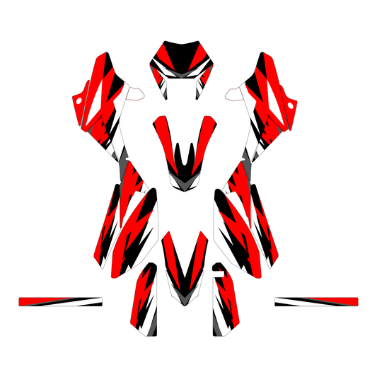 Grafiche adesive personalizzate per Beta 50 e 125, rosso e nero — kit Binni Design, modello 08