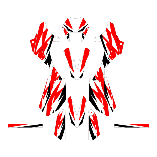 Grafiche adesive personalizzate per Beta 50 e 125, rosso e nero — kit Binni Design, modello 09