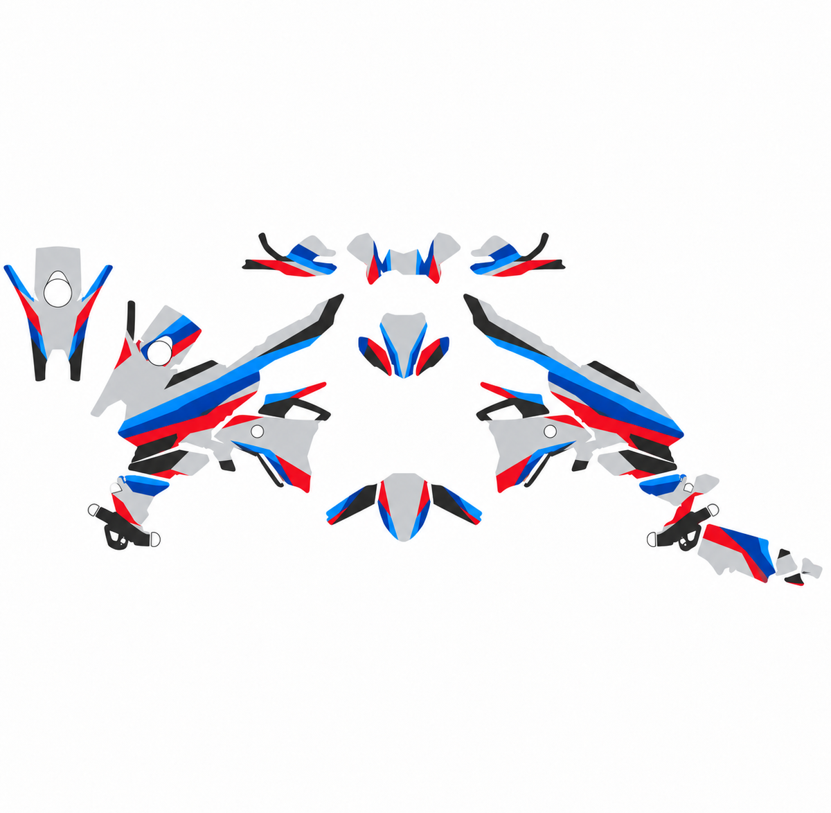 Grafiche adesive personalizzate per BMW adventure, blu e grigio — kit Binni Design, modello 03
