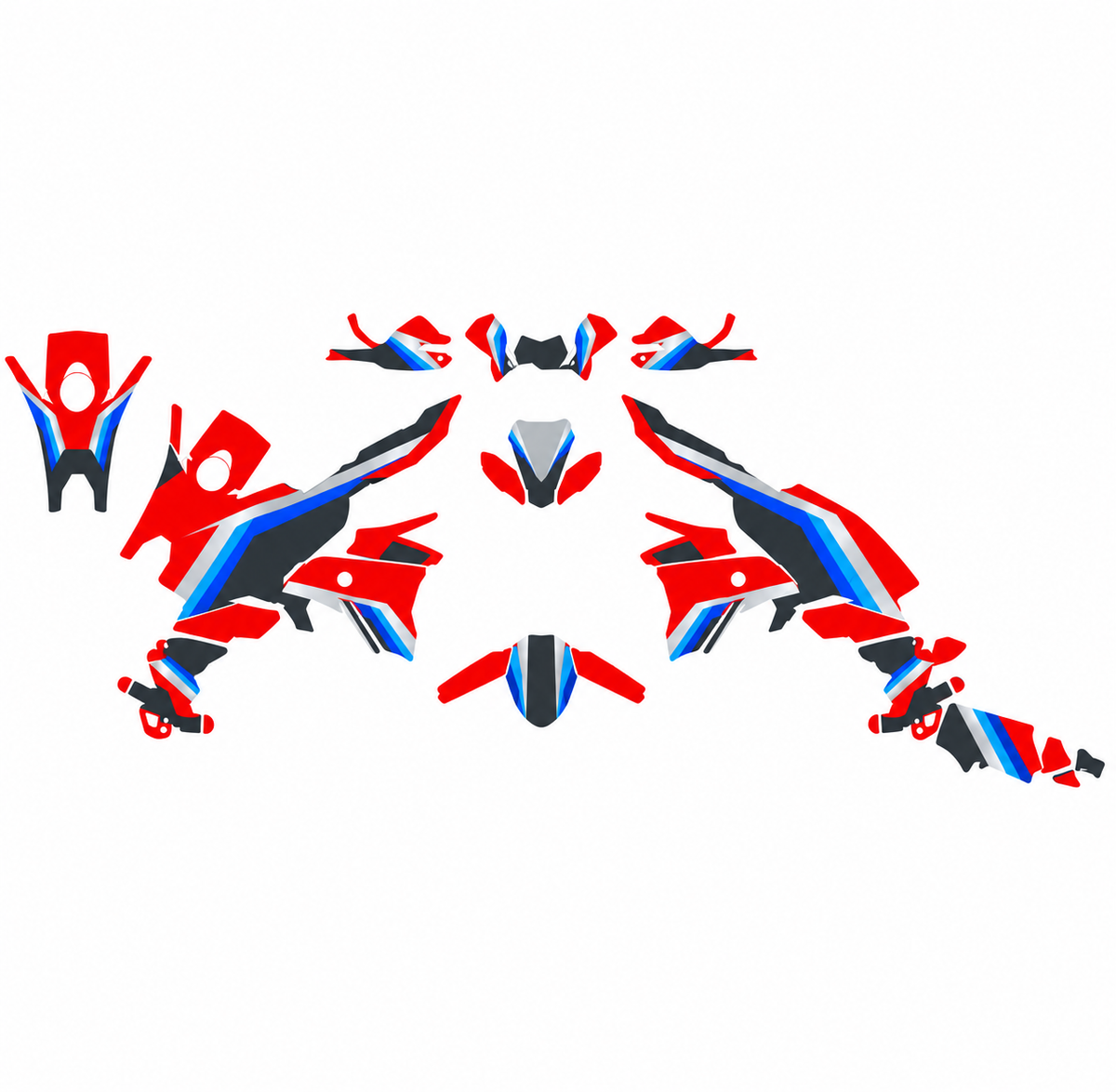 Grafiche adesive personalizzate per BMW adventure, rosso e blu — kit Binni Design, modello 02