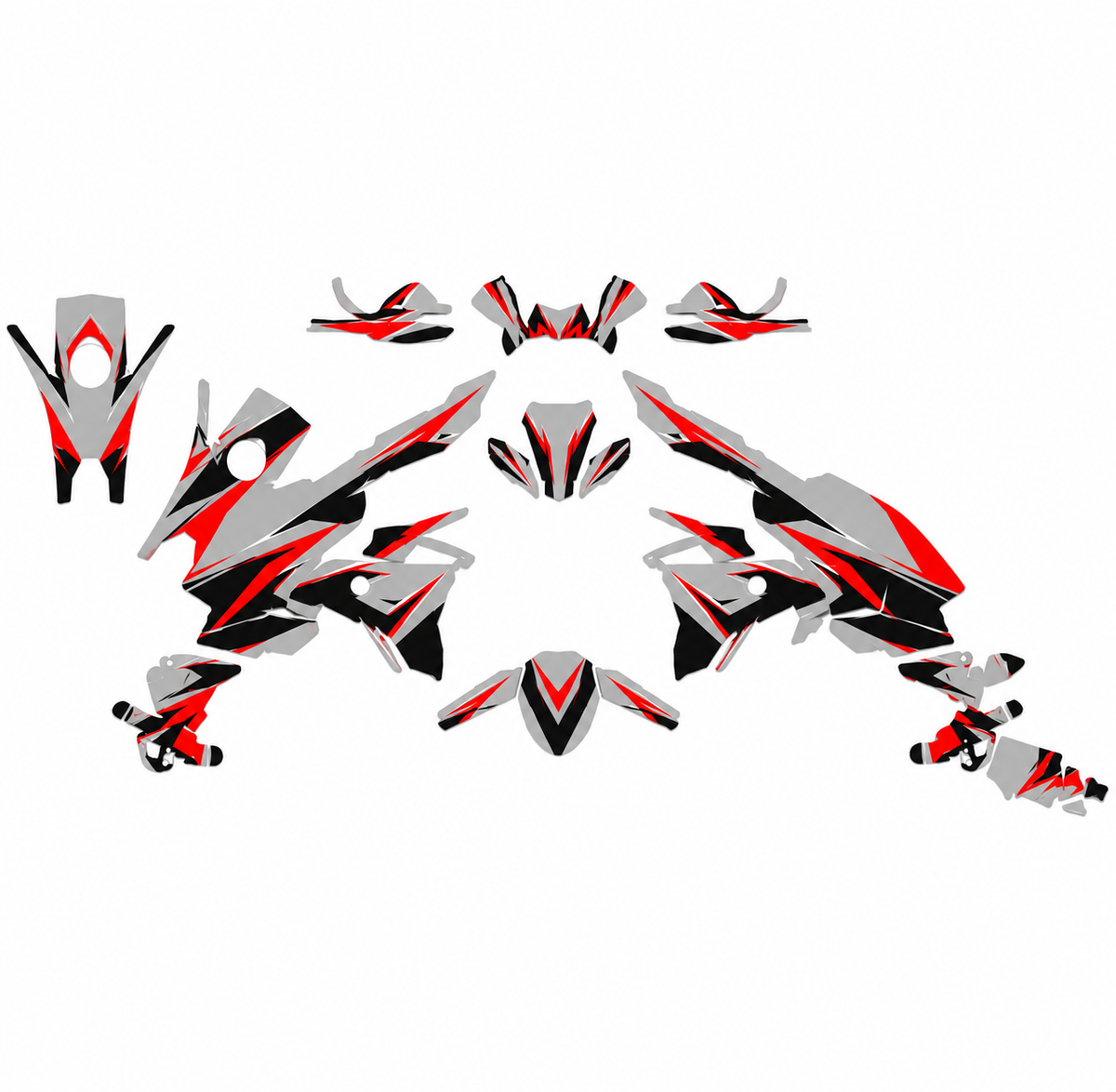 Grafiche adesive personalizzate per BMW adventure, rosso e grigio — kit Binni Design, modello 08