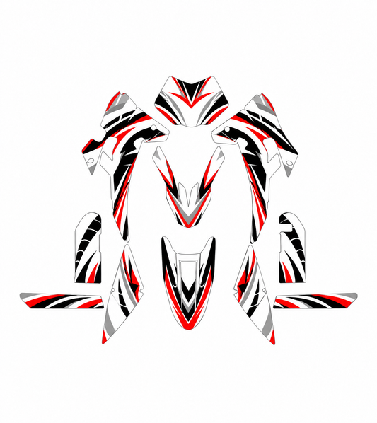 Grafiche adesive personalizzate per Fantic 50 e 125, rosso e grigio — kit Binni Design, modello 05