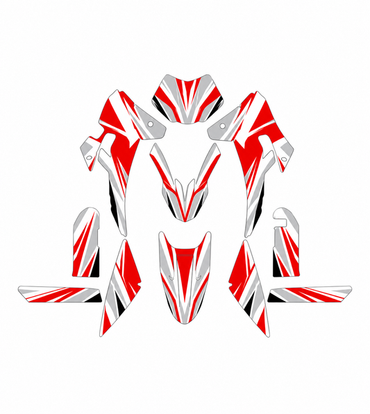 Grafiche adesive personalizzate per Fantic 50 e 125, rosso e grigio — kit Binni Design, modello 07
