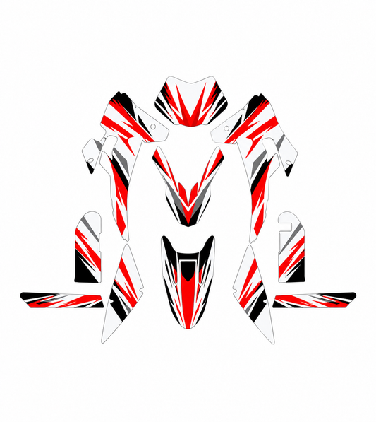 Grafiche adesive personalizzate per Fantic 50 e 125, rosso e grigio — kit Binni Design, modello 08