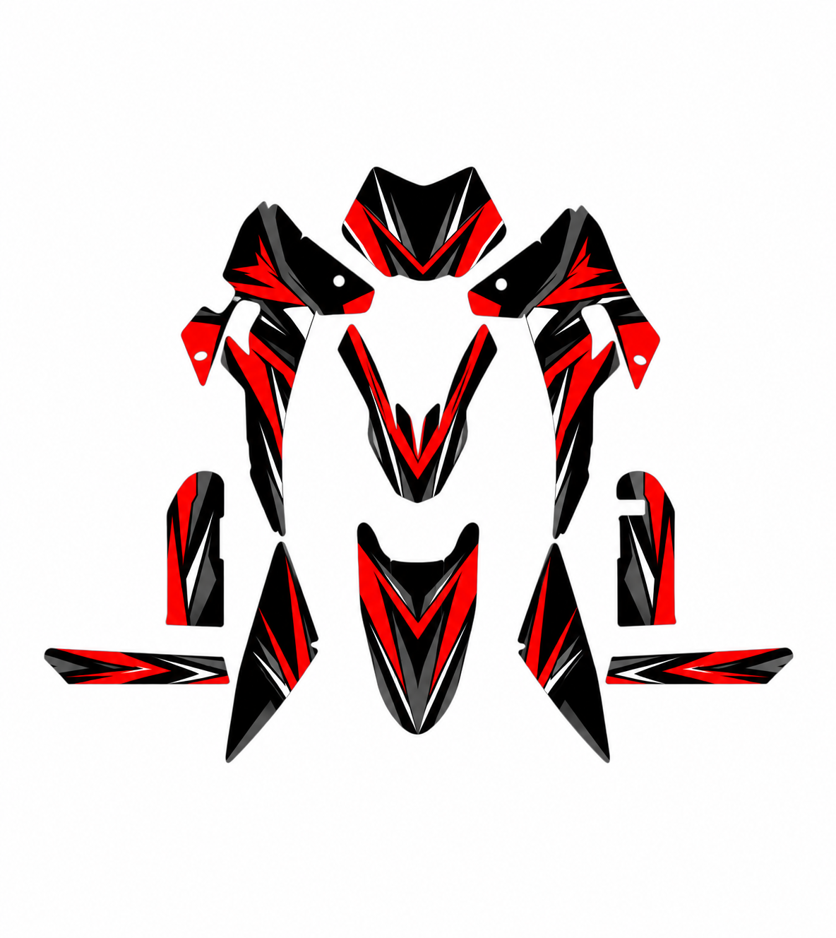 Grafiche adesive personalizzate per Fantic 50 e 125, rosso e nero — kit Binni Design, modello 09