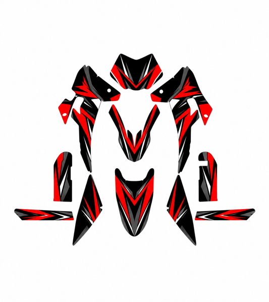Grafiche adesive personalizzate per Fantic 50 e 125, rosso e nero — kit Binni Design, modello 09