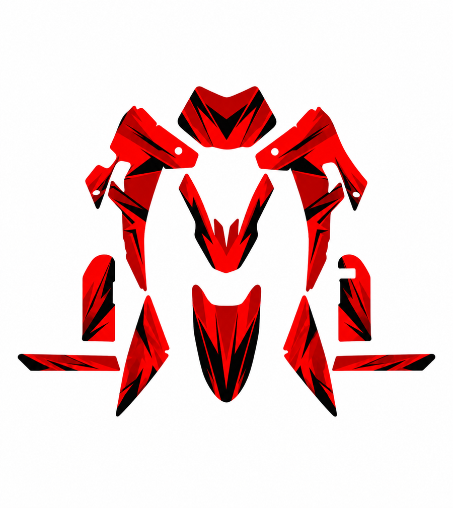 Grafiche adesive personalizzate per Fantic 50 e 125, rosso e nero — kit Binni Design, modello 11