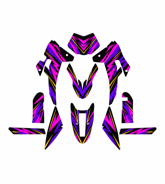 Grafiche adesive personalizzate per Fantic 50 e 125, viola e nero — kit Binni Design, modello 15